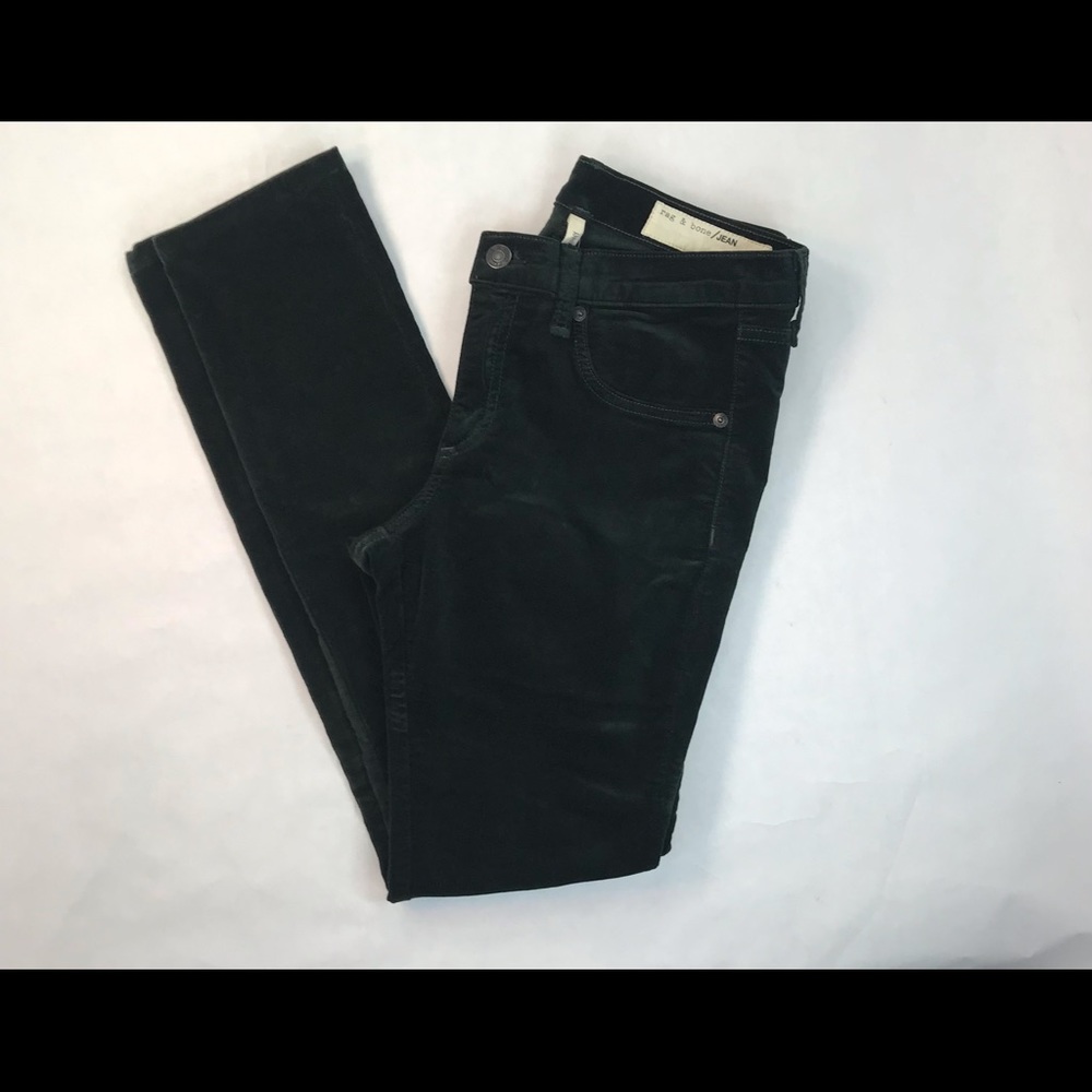 RAG & BONE VELVET SKINNY Forest Green PANTS - 28